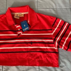 NWT LADA cropped red striped polo